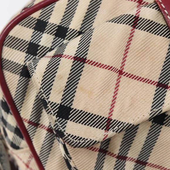 BURBERRY Nova Check Blue Label Shoulder Bag Canvas Beige Silver Auth hk4046