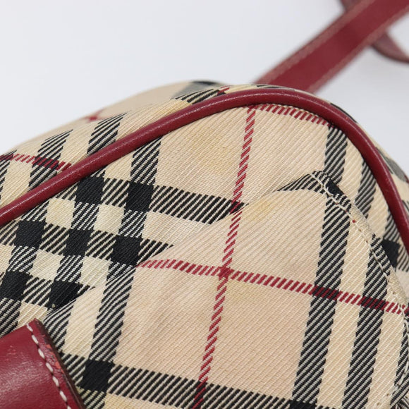 BURBERRY Nova Check Blue Label Shoulder Bag Canvas Beige Silver Auth hk4046