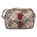 BURBERRY Nova Check Blue Label Shoulder Bag Canvas Beige Silver Auth hk4046-13