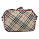 BURBERRY Nova Check Blue Label Shoulder Bag Canvas Beige Silver Auth hk4046-2