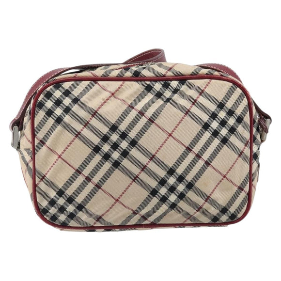 BURBERRY Nova Check Blue Label Shoulder Bag Canvas Beige Silver Auth hk4046