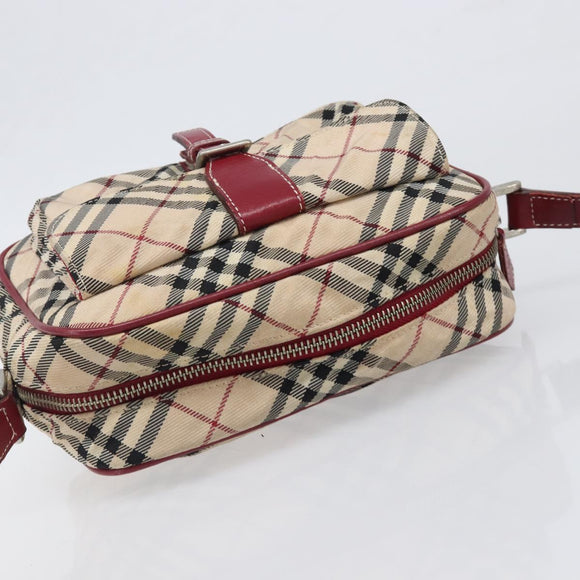 BURBERRY Nova Check Blue Label Shoulder Bag Canvas Beige Silver Auth hk4046