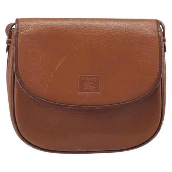 Burberrys Shoulder Bag Leather Brown Gold Auth hk4047