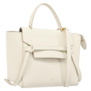CELINE Small Belt Hand Bag Leather 2way White Gold Auth hk4050V-1