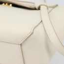 CELINE Small Belt Hand Bag Leather 2way White Gold Auth hk4050V-13
