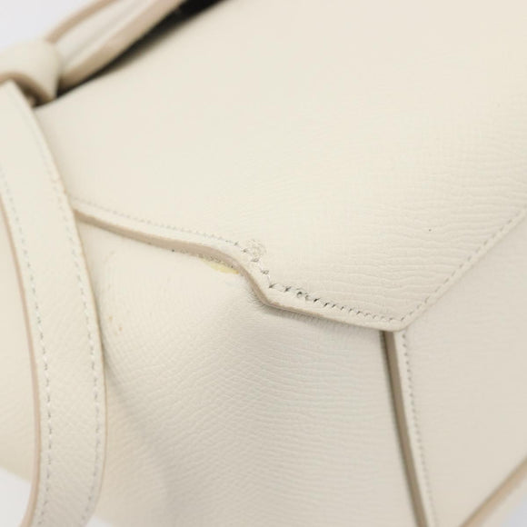CELINE Small Belt Hand Bag Leather 2way White Gold Auth hk4050V