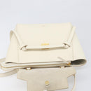 CELINE Small Belt Hand Bag Leather 2way White Gold Auth hk4050V-19