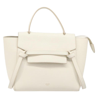 CELINE Small Belt Hand Bag Leather 2way White Gold Auth hk4050V - 0