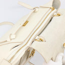 CELINE Small Belt Hand Bag Leather 2way White Gold Auth hk4050V-20