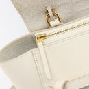 CELINE Small Belt Hand Bag Leather 2way White Gold Auth hk4050V-21