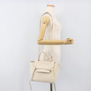 CELINE Small Belt Hand Bag Leather 2way White Gold Auth hk4050V-27