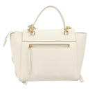 CELINE Small Belt Hand Bag Leather 2way White Gold Auth hk4050V-3
