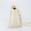 CELINE Small Belt Hand Bag Leather 2way White Gold Auth hk4050V-5