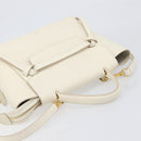 CELINE Small Belt Hand Bag Leather 2way White Gold Auth hk4050V-6