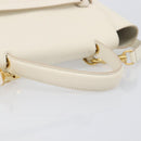 CELINE Small Belt Hand Bag Leather 2way White Gold Auth hk4050V-7