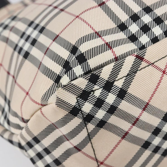 BURBERRY Nova Check Blue Label Tote Bag Canvas Beige Silver Auth hk4052A