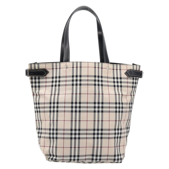 BURBERRY Nova Check Blue Label Tote Bag Canvas Beige Silver Auth hk4052A