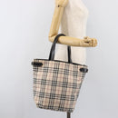 BURBERRY Nova Check Blue Label Tote Bag Canvas Beige Silver Auth hk4052A-22