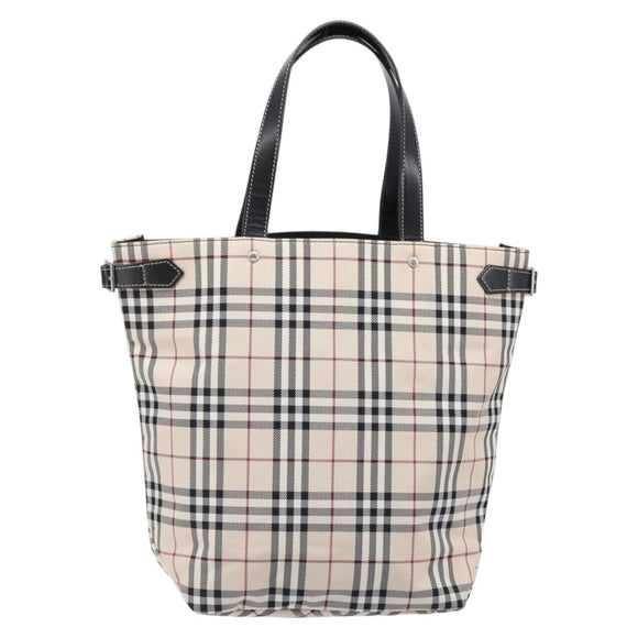 BURBERRY Nova Check Blue Label Tote Bag Canvas Beige Silver Auth hk4052A