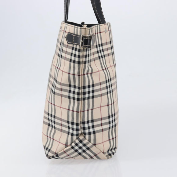 BURBERRY Nova Check Blue Label Tote Bag Canvas Beige Silver Auth hk4052A