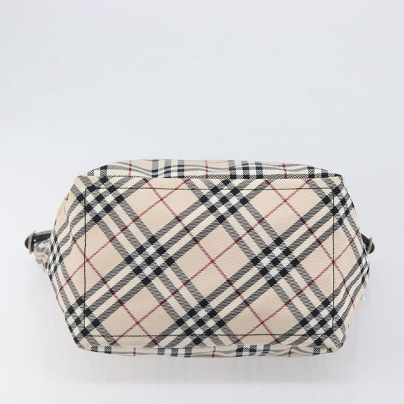 BURBERRY Nova Check Blue Label Tote Bag Canvas Beige Silver Auth hk4052A