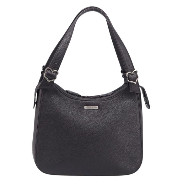 SAINT LAURENT Tote Bag Leather Dark Brown Silver Auth hk4053