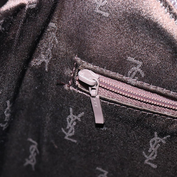 SAINT LAURENT Tote Bag Leather Dark Brown Silver Auth hk4053