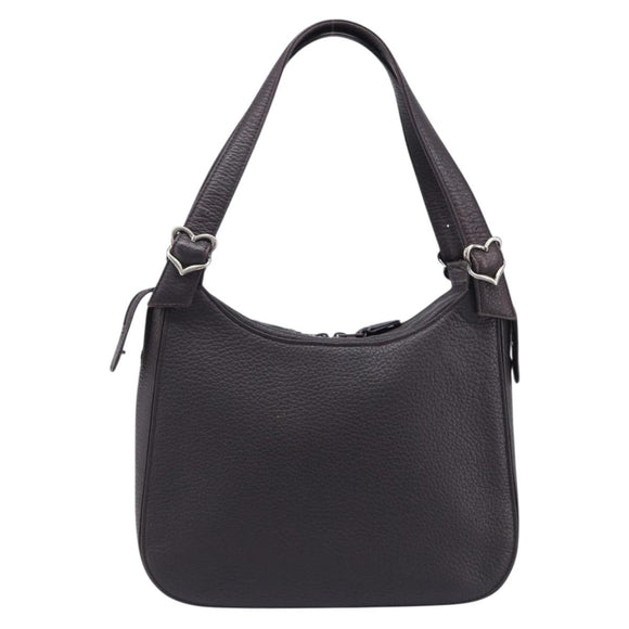 SAINT LAURENT Tote Bag Leather Dark Brown Silver Auth hk4053