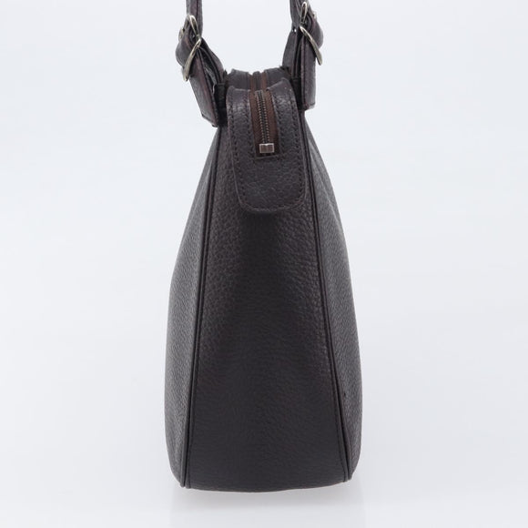 SAINT LAURENT Tote Bag Leather Dark Brown Silver Auth hk4053