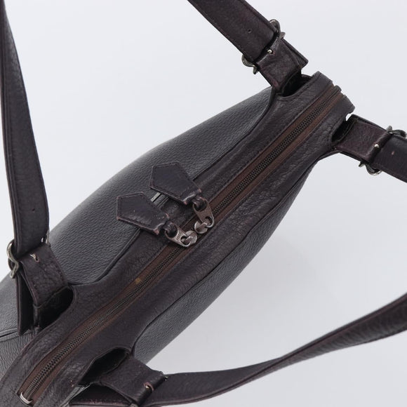 SAINT LAURENT Tote Bag Leather Dark Brown Silver Auth hk4053