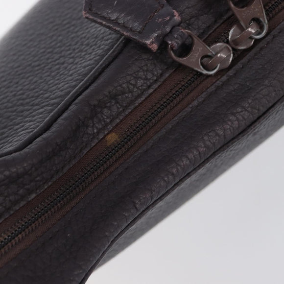 SAINT LAURENT Tote Bag Leather Dark Brown Silver Auth hk4053