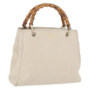 GUCCI Bamboo Hand Bag Leather White Gold 336032 Auth hk4056-1