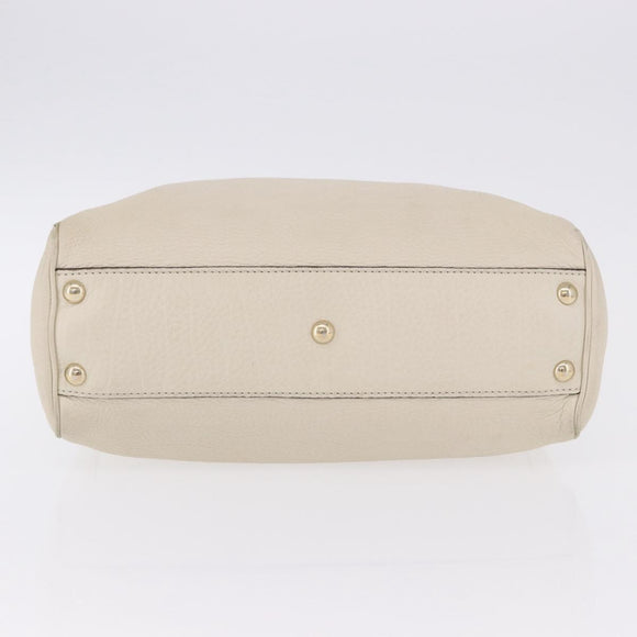 GUCCI Bamboo Hand Bag Leather White Gold 336032 Auth hk4056