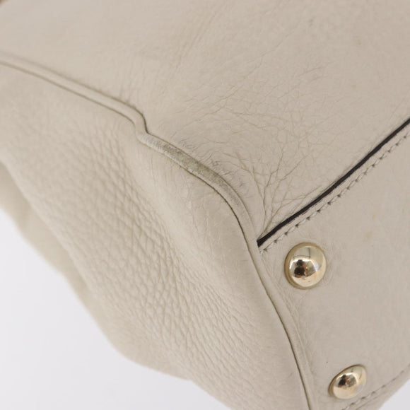 GUCCI Bamboo Hand Bag Leather White Gold 336032 Auth hk4056