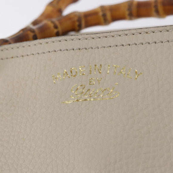 GUCCI Bamboo Hand Bag Leather White Gold 336032 Auth hk4056