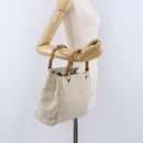 GUCCI Bamboo Hand Bag Leather White Gold 336032 Auth hk4056-26