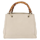 GUCCI Bamboo Hand Bag Leather White Gold 336032 Auth hk4056-2