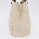 GUCCI Bamboo Hand Bag Leather White Gold 336032 Auth hk4056-3