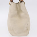 GUCCI Bamboo Hand Bag Leather White Gold 336032 Auth hk4056-5
