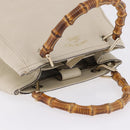 GUCCI Bamboo Hand Bag Leather White Gold 336032 Auth hk4056-7