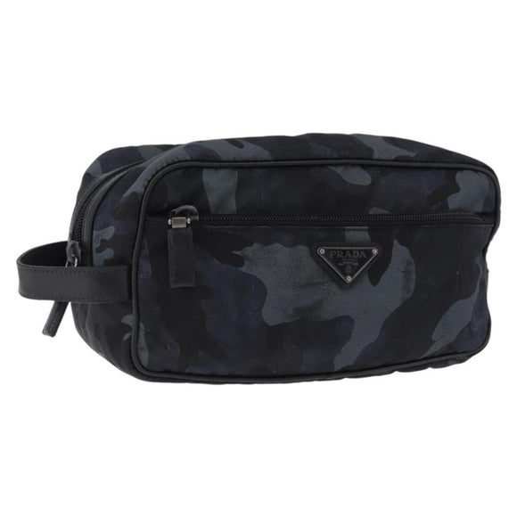 PRADA Clutch Bag Nylon Navy Silver Auth hk4058