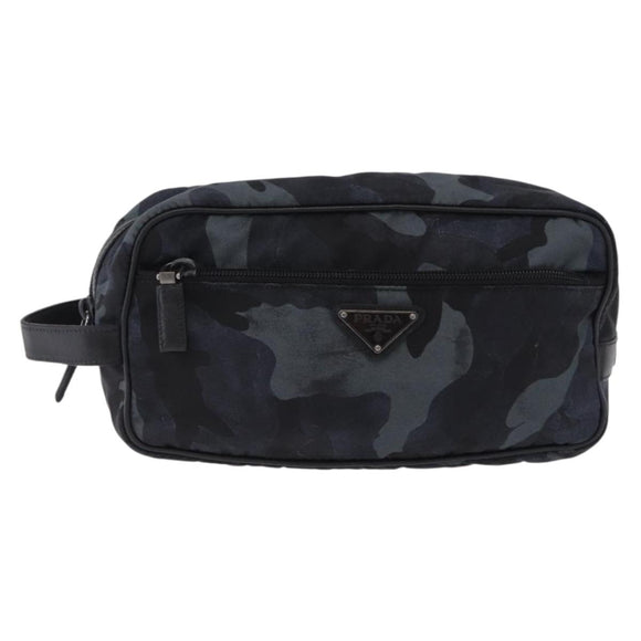 PRADA Clutch Bag Nylon Navy Silver Auth hk4058