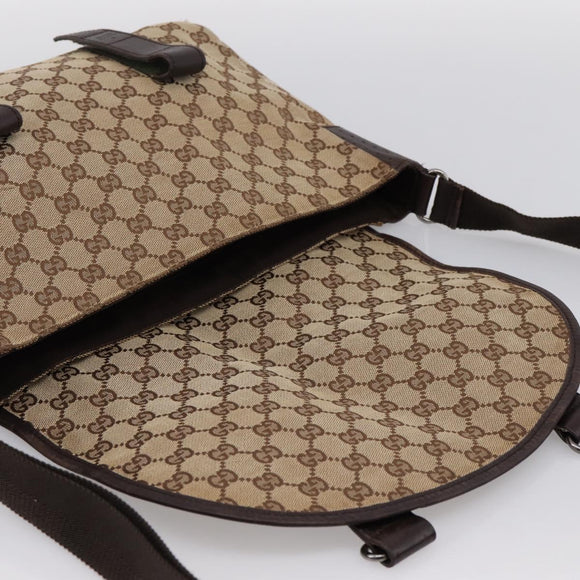 GUCCI GG Canvas Shoulder Bag Beige Silver 145859 Auth hk4060