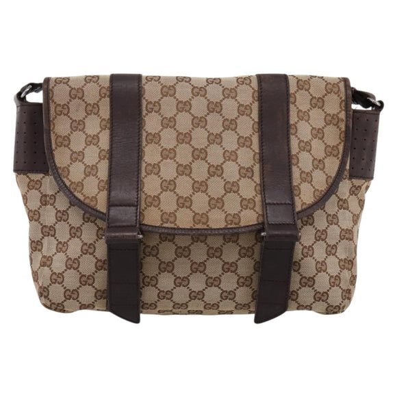 GUCCI GG Canvas Shoulder Bag Beige Silver 145859 Auth hk4060