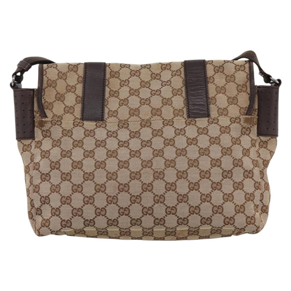 GUCCI GG Canvas Shoulder Bag Beige Silver 145859 Auth hk4060