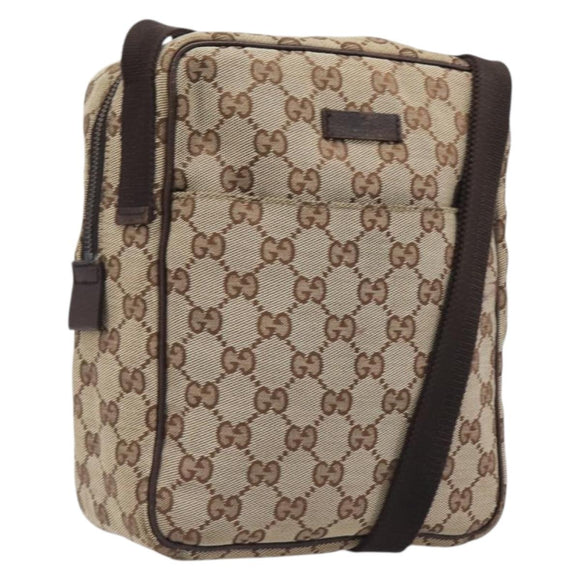 GUCCI GG Canvas Shoulder Bag Beige Silver 122759 Auth hk4061