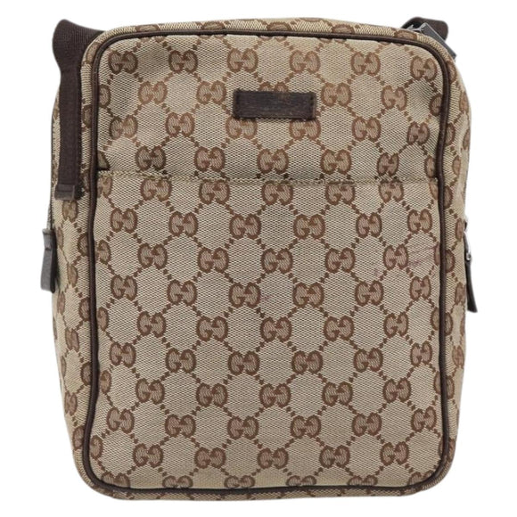 GUCCI GG Canvas Shoulder Bag Beige Silver 122759 Auth hk4061