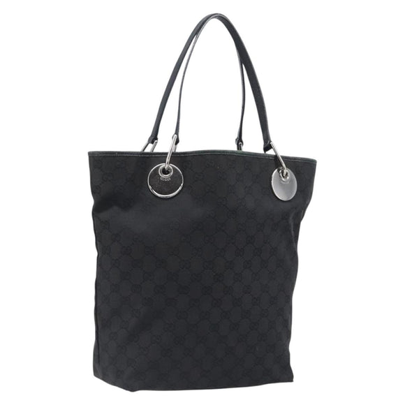 GUCCI GG Canvas Tote Bag Black Silver 120836 Auth hk4062