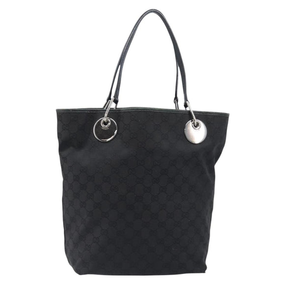 GUCCI GG Canvas Tote Bag Black Silver 120836 Auth hk4062