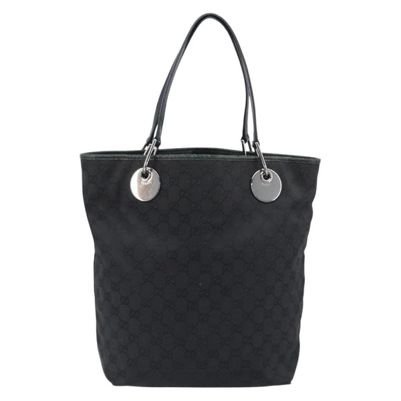 GUCCI GG Canvas Tote Bag Black Silver 120836 Auth hk4062
